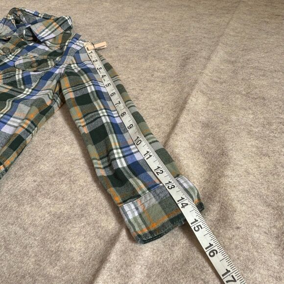 Tea collection blue green plaid flannel button down shirt boys 4 fall cozy retro - Picture 9 of 9